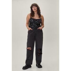 Nasty Gal Black Star And Moon Print Cowl Neck Cami Top NWT Womens Size 16 UK 20